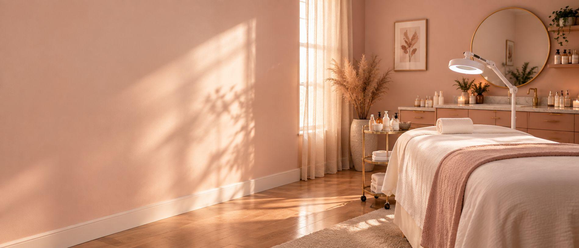 A serene treatment room at S.B Esthetics with soft afternoon light.