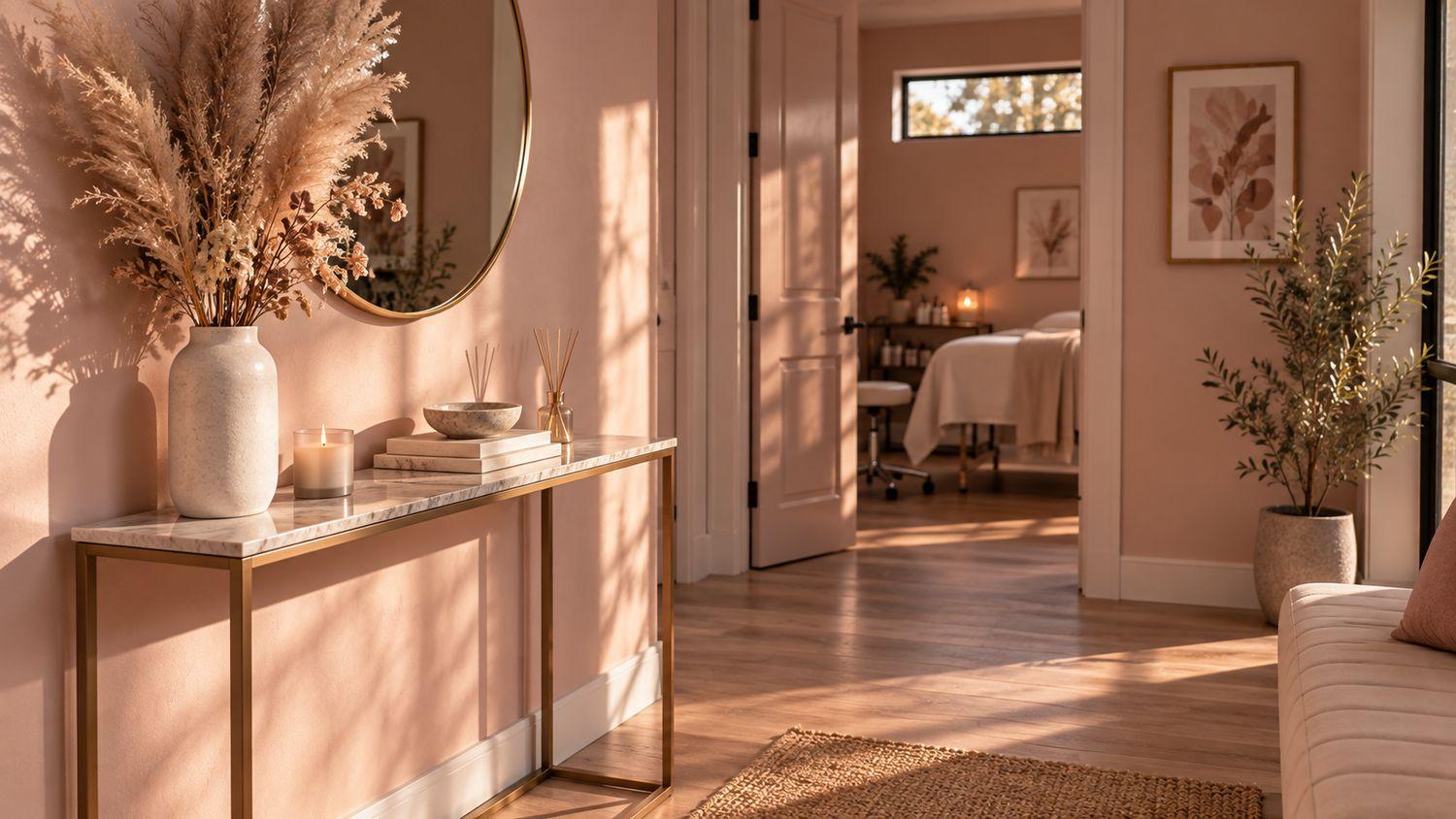 The entry of the S.B Esthetics studio, warm and softly lit.